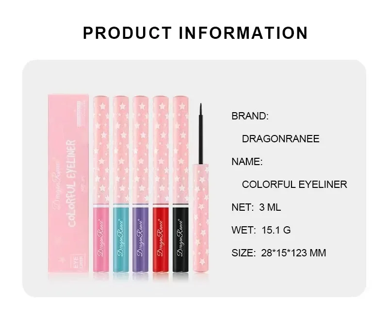 3 ML Vegan Cute Eye Liner Waterproof Liquid Eyeliners Long Lasting Organic Matte Colored White Purple Green Pink Blue Red Eyelin