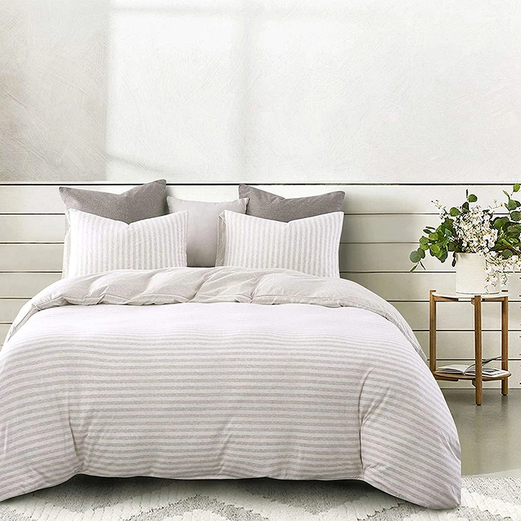 Заводская цена, пользовательский принт, полосатый вязаный хлопковый комплект постельного белья, размер King Size, хлопковый комплект пододеяльников