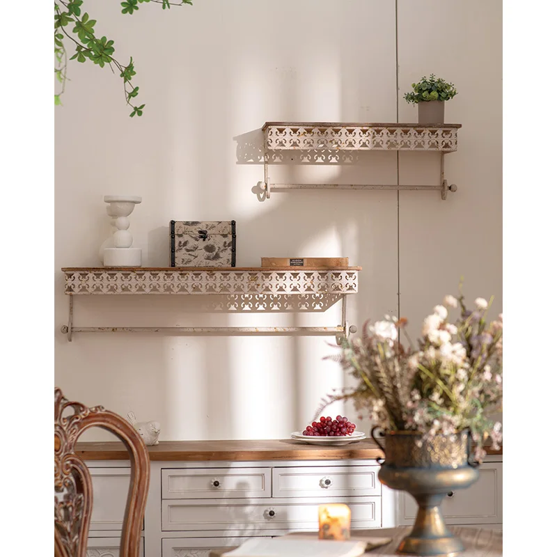 Factory Direct Sale Perfect French Style Wall Storage Floating Shelves Vintage Metal Set of 2 Wall Shelves