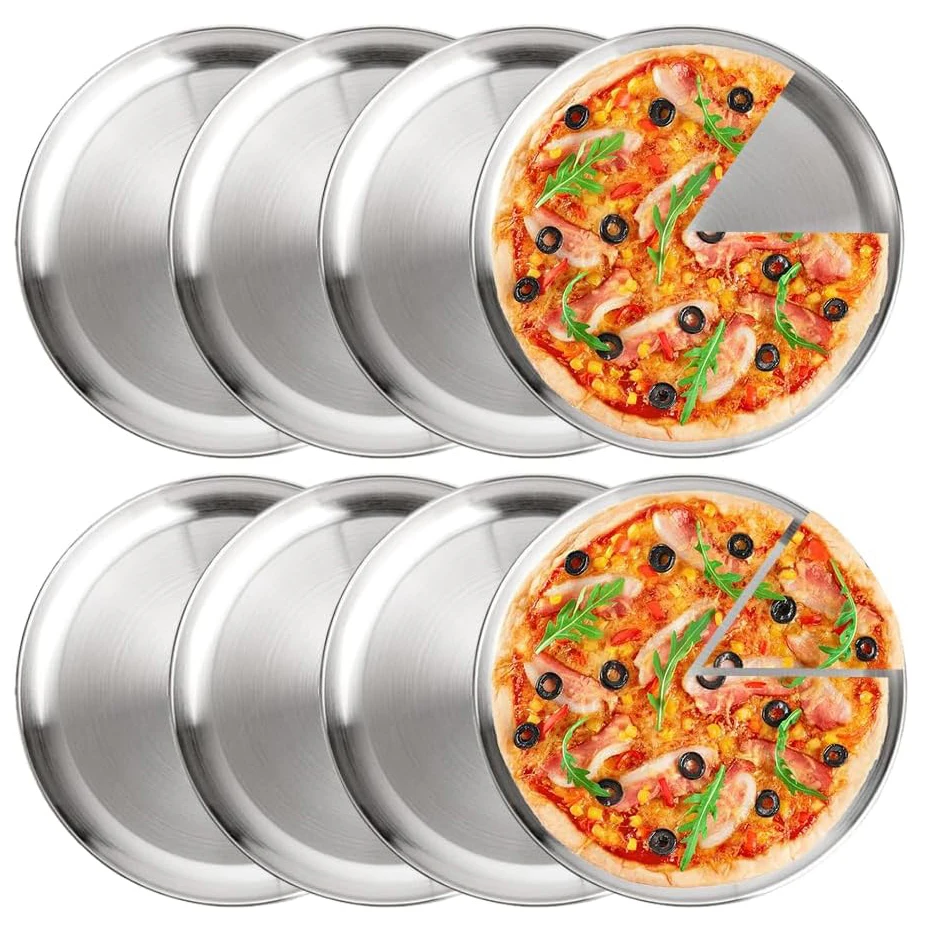 Cheaper price stainless steel dinner plate metal pizza pans round food serving tray dish plate
