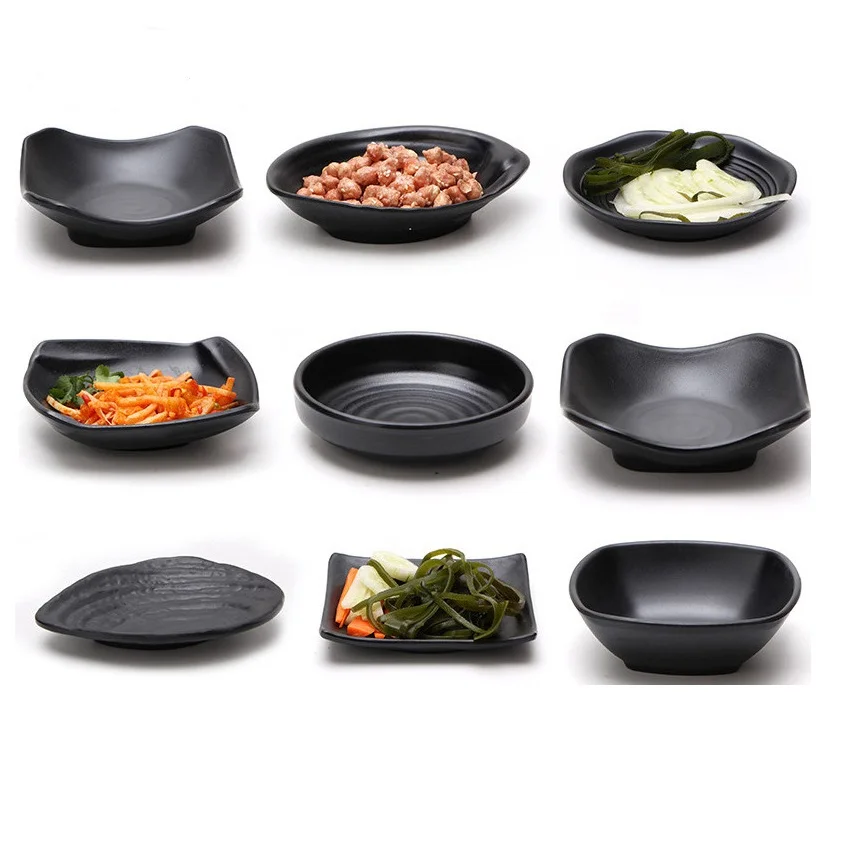 hotel wedding restaurant unbreakable plastic black flower small sushi plates custom melamine plates