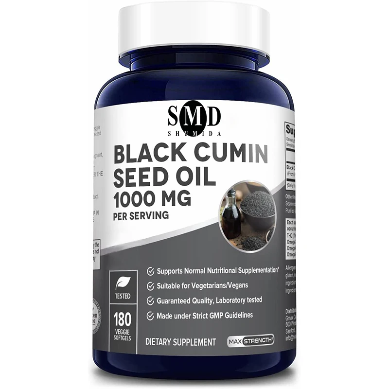 Private Label Black Seed Oil Softgel Capsules Non-GMO & Vegetarian Cold-Pressed Nigella Sativa Pure Black Cumin Seed Oil Softgel