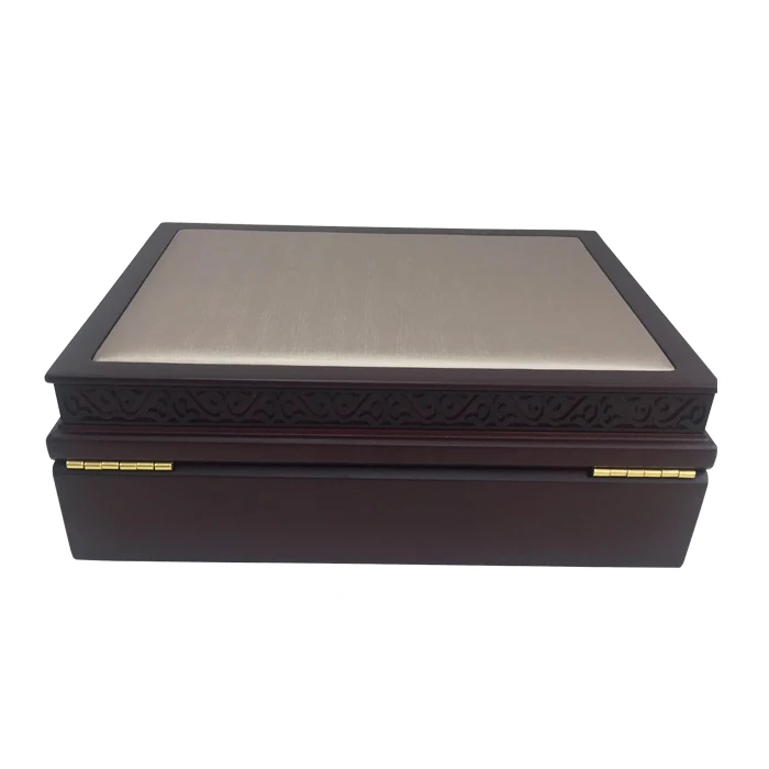 Top luxury laser cut ramadan wooden gift packaging box perfume gift box with PU leather on top cover