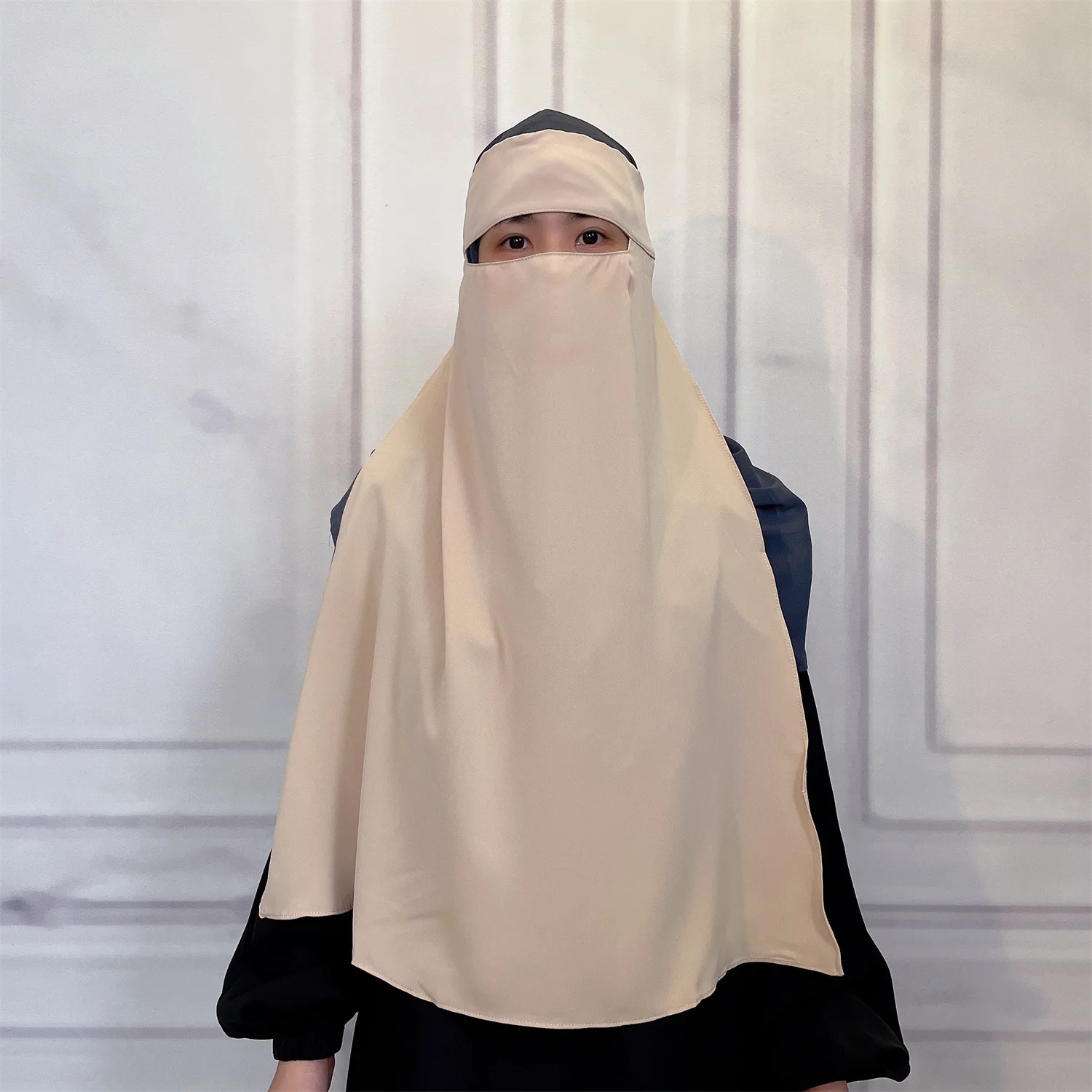 Wholesale Muslim Strap Mask Nida Face Modest Islamic Clothing Women Prayer Khimar Veil Cover Breathable muslim Prayer Hijabs