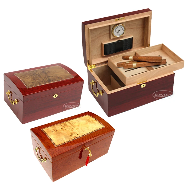 Lonten luxury Lacquer piano paint Cigar Box Humidors Hygrometer humidifier Boxes holder wooden accessories cigar humidor box