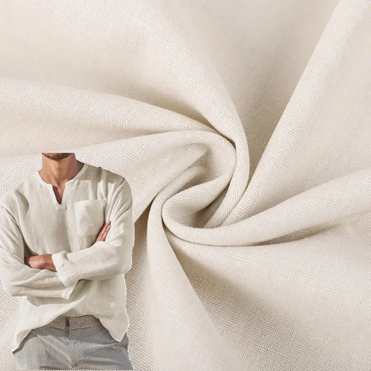 Textile Fabric for Apparel Home Oeko Tex Eco-friendly Woven Light Weight Polyester Flax Linen Blend Solid White Shirt Fabric