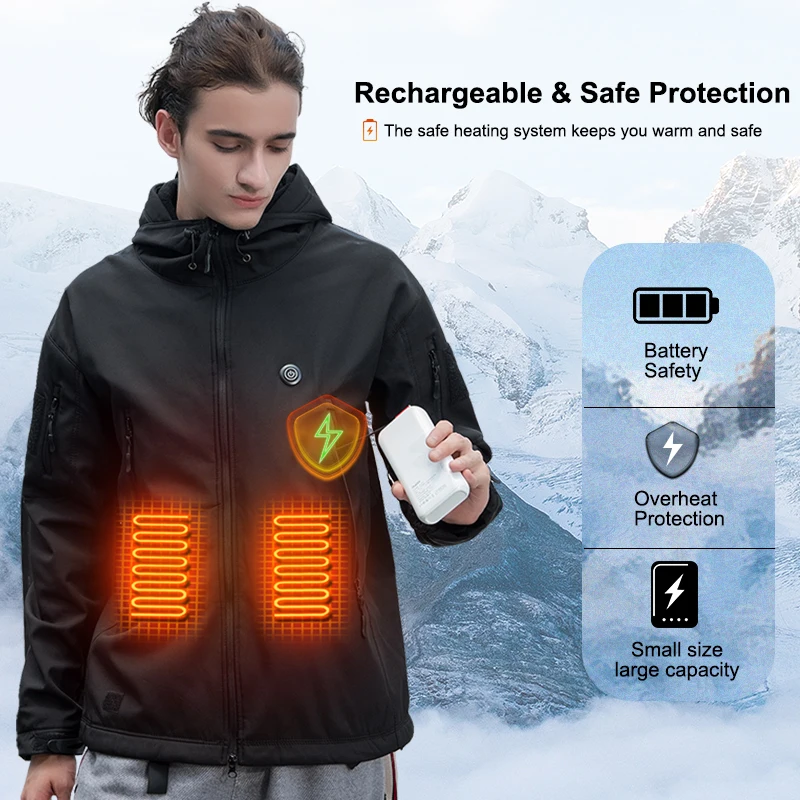 OEM Washable Three-speed temperature control Heated Jacket With Battery winter 5V Hooded Heated jackets coat