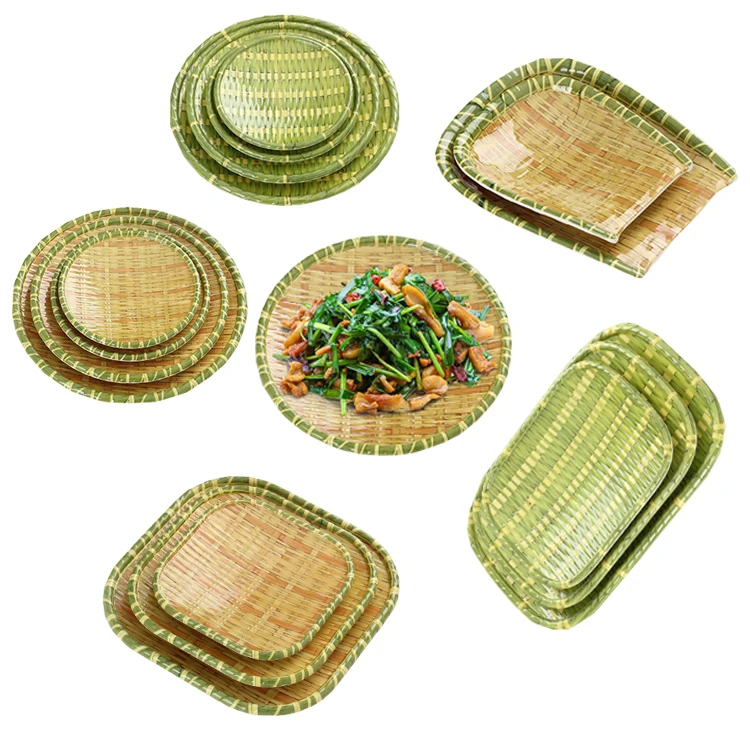 Amazon Supermarkets China Bamboo Crafts Supplier High Quality Large Cheap Dishes Melamine Bamboo Plate Tableware