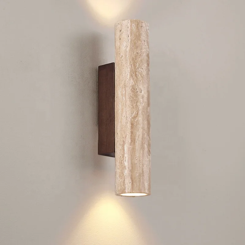 Yellow Marble Wall Lamp Up Down Japan Living Room Bedroom Bedside Light Led Travertine Stair Aisle Wall Decor Sconce