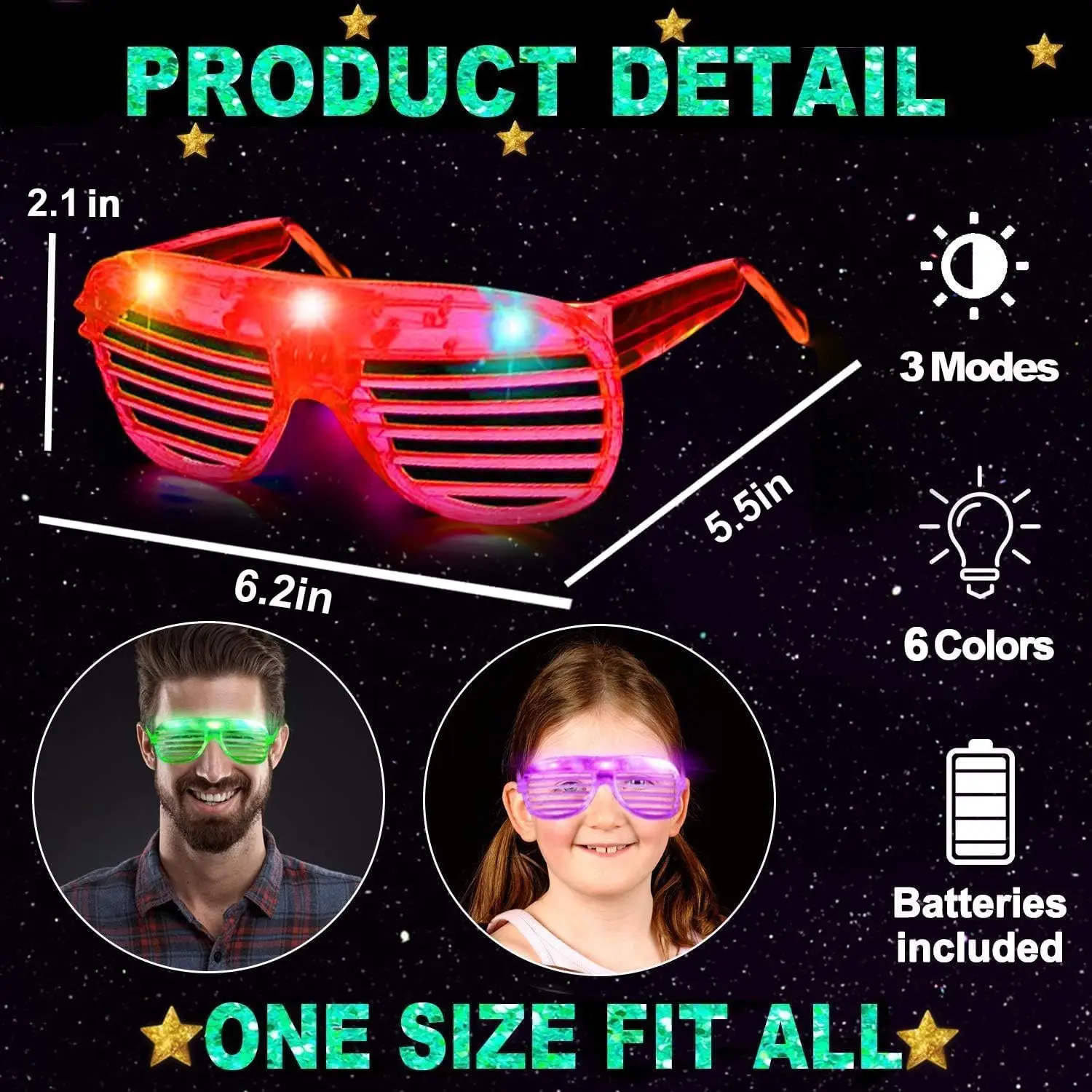 LED Glasses Party Favors 6 Colors Light Up Glasses Glow Party Supplies Shutter Shades Glow Sticks Glasses Neon Party Sunglasses
