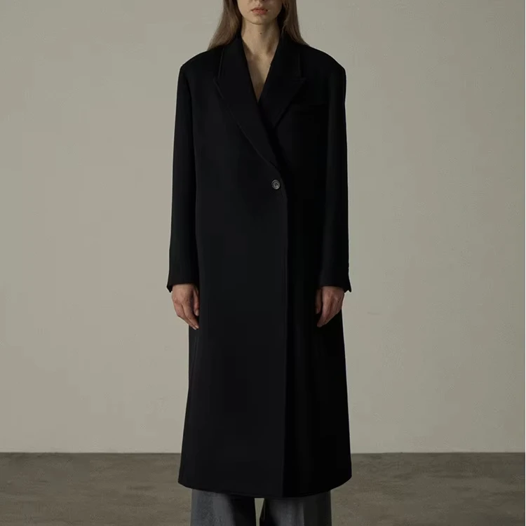 Peaked lapel wool coat for women 2024 new autumn and winter mid-length cashmere wool coat
