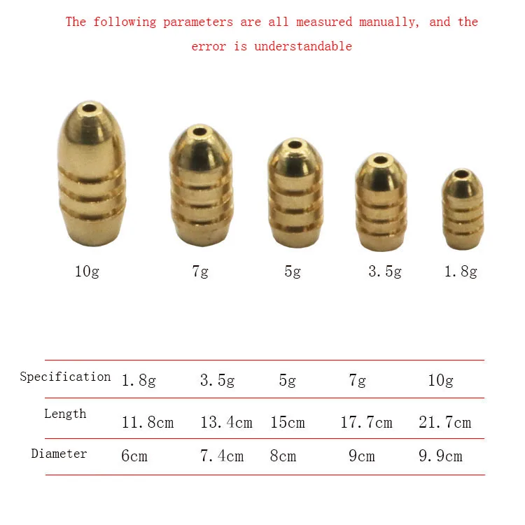 Wholesale 1.8/3.5/5/7/10g Weight Bullet Shape Copper Fishing Sinker Rig Fishing Tackle Accessories Fishing Weight