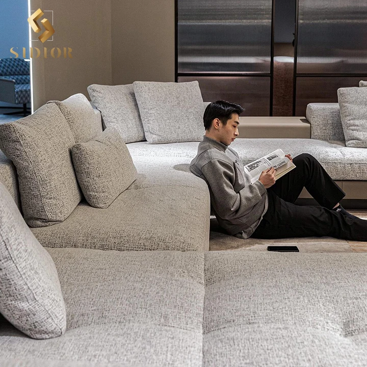 High End Italian Modern Leather Modular Sectional Villa 8 Seater Oversize Huge Big Couch Sofa Set L Shaped Corner Sofa Couch