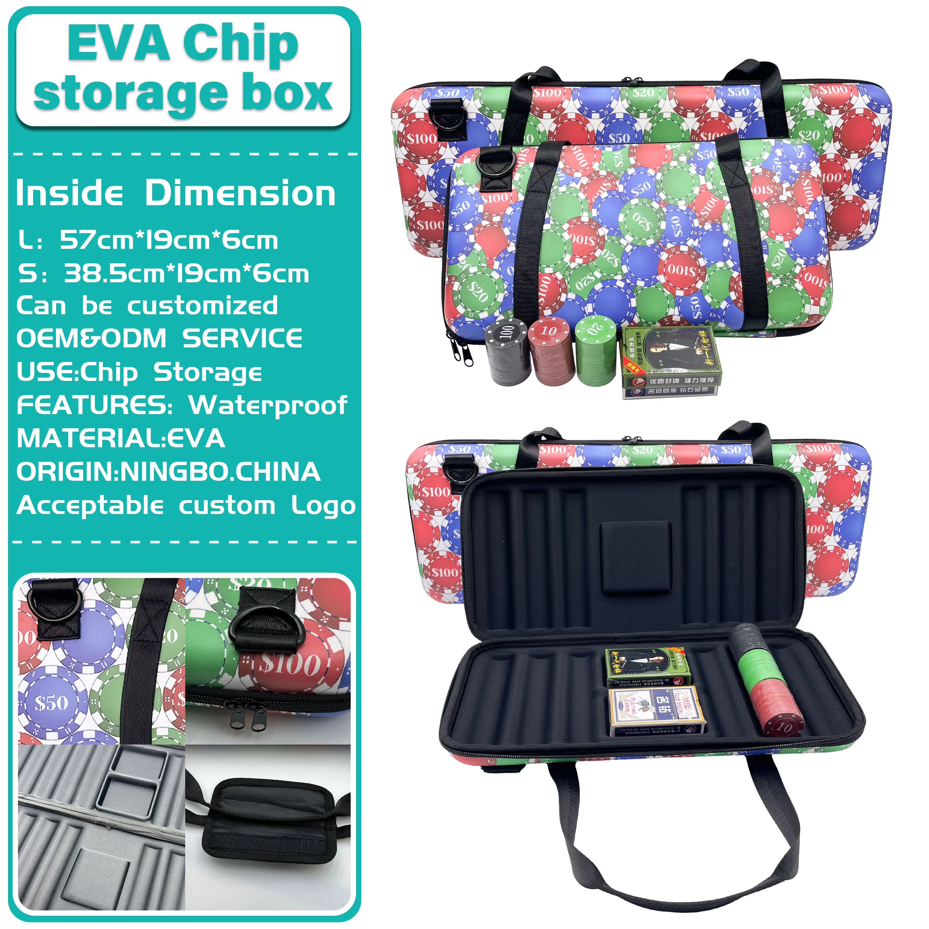 Factory custom chip Poker Bag EVA Box eva Chip Bag Portable Zip Entertainment Kit