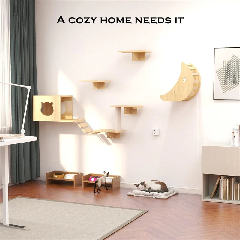 Perches Climbing Lounging Cat Hammock Wall Mounted Kitty Beds Wooden Cat Wall Furniture Stable Cat Wall Shelves for Sleeping