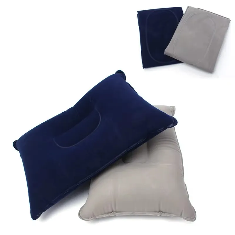 Hiking camping outdoor PVC flocked relax air inflatable pillow Travel Car Plane Backrest Pillow