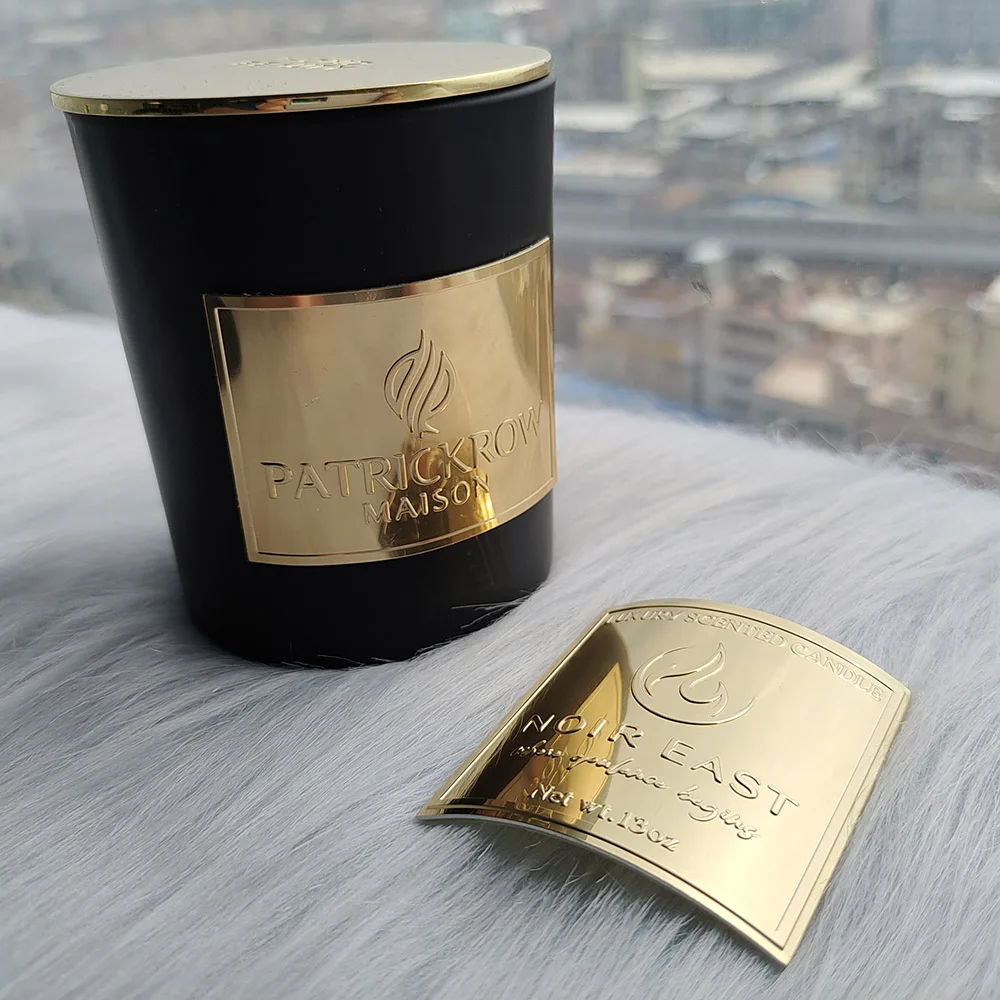 Custom candle jars luxury stickers metal embossed candle logo stickers candle boxes packaging metal label sticker