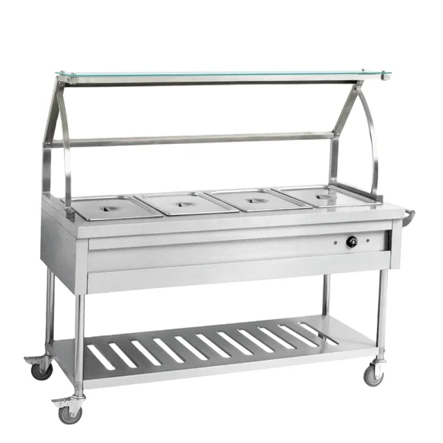 Electric Buffet Food Warmer Counter with cabinet and glass shelf