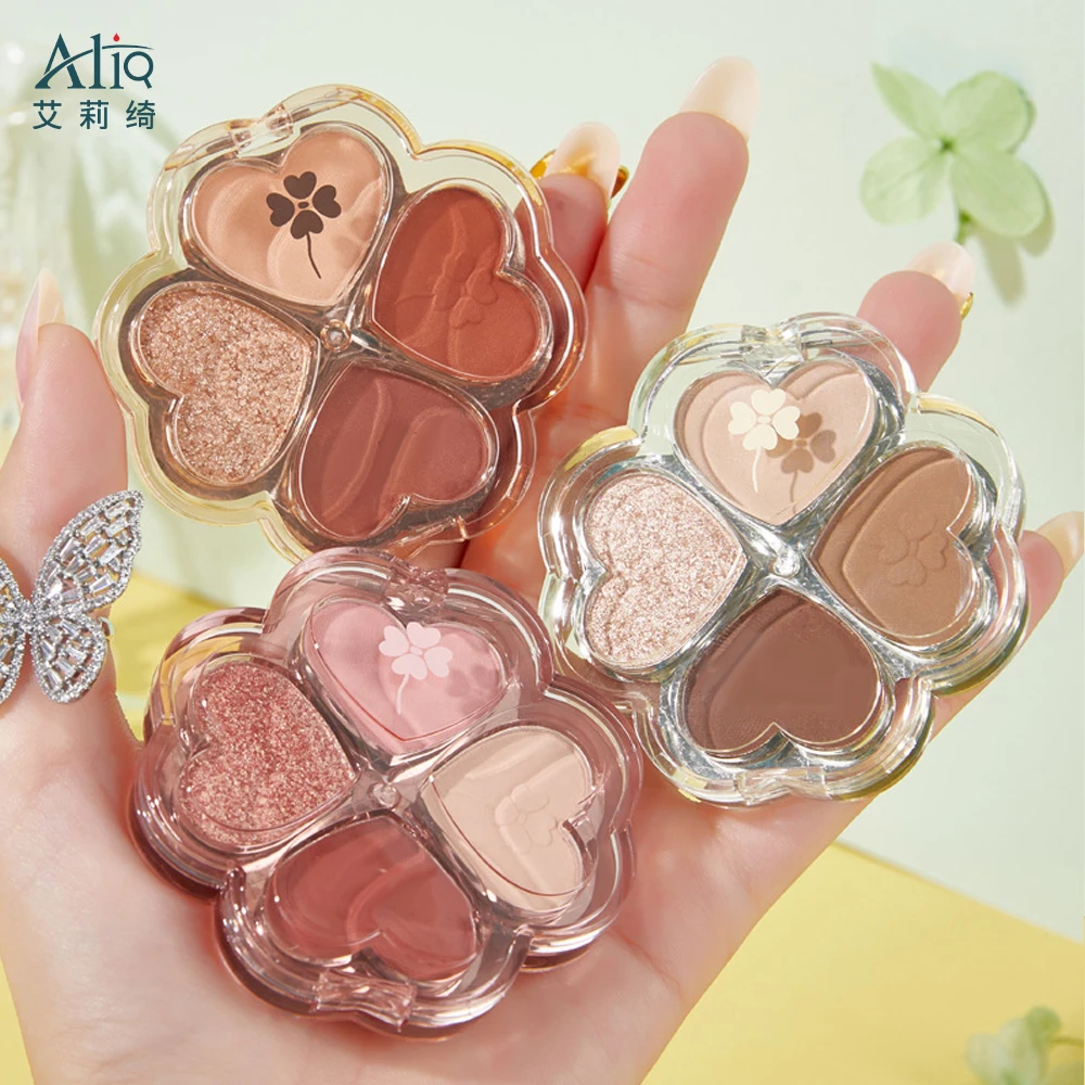 Custom Heart Shaped Pastel 4 Color Packaging Eye Shadow Base Paint Diy Everyday Makeup Earth Color Butterfly Eyeshadow Palette
