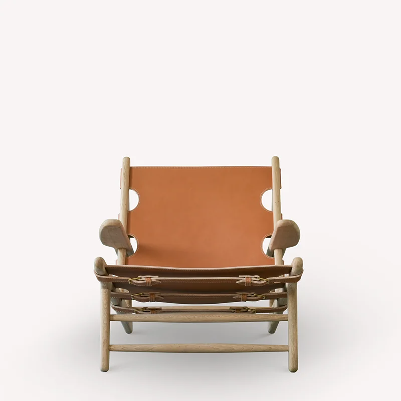 Nordic Modern Wooden Leather Armchair Italian Solid Wood Leather Chair