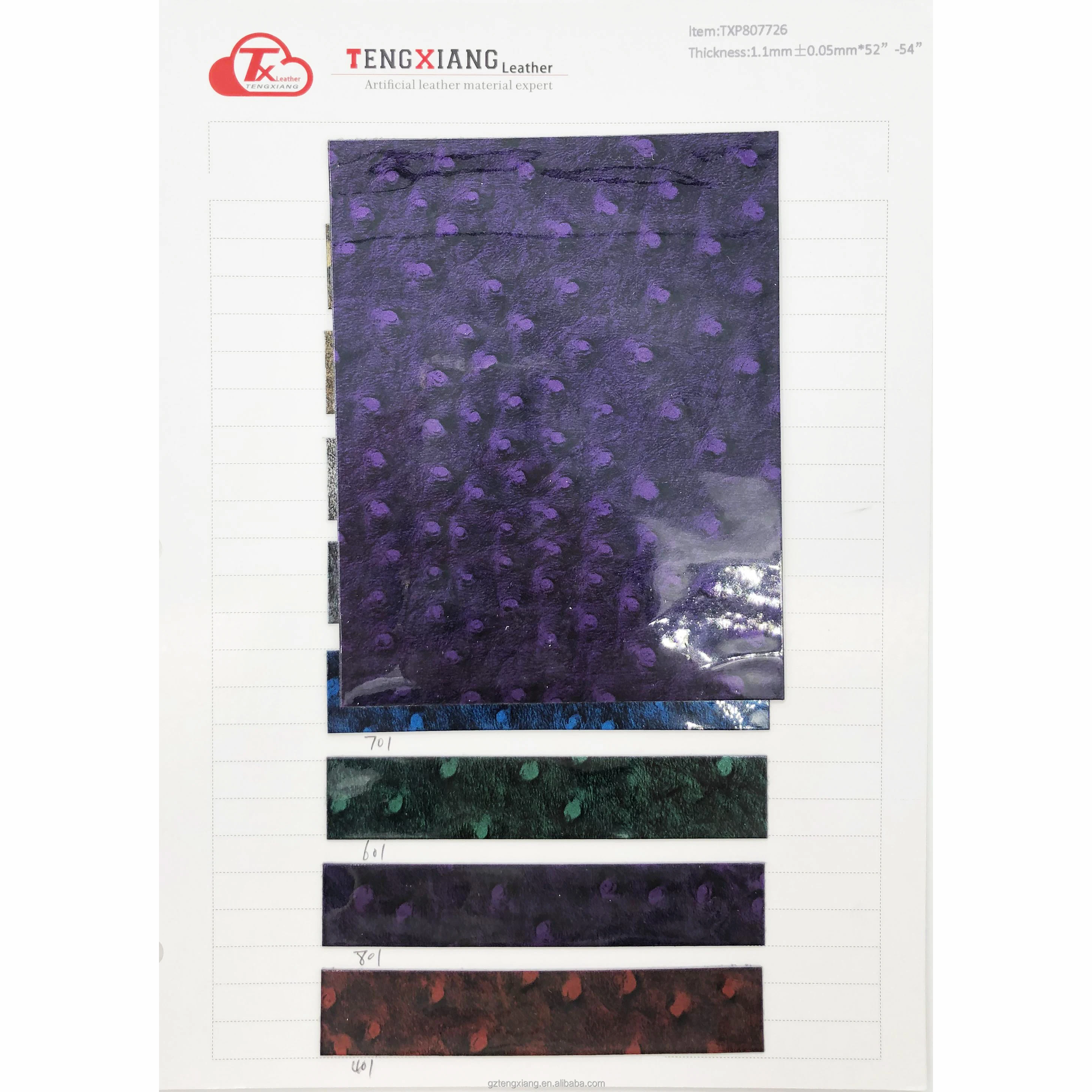 PU Leather Fabric 1.1mm Thick Ostrich Pattern Membrane with Waterproof Sensitivity for Making Shoes Bags Furniture