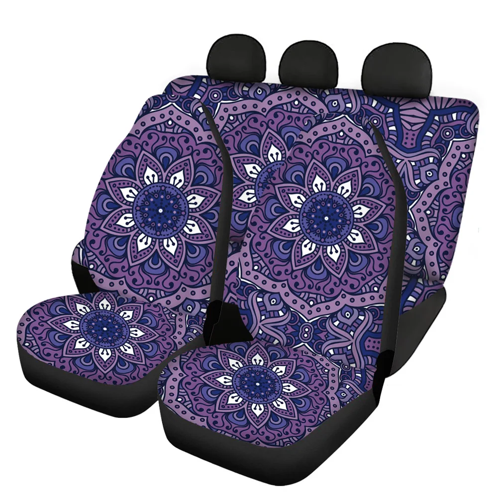 Universal Funky Purple 4Pcs Designed Mandala Tribal Flower Floral Custom Print Car Seat Cover for Most Car Suv Truck Wholesale