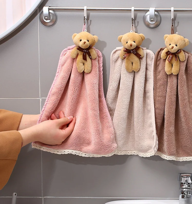 
Coral velvet cute bear microfiber christmas household cleaning small hand towels 