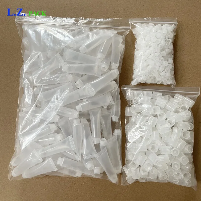 LZ Pack Stock 100pcs Empty Lip Balm Tube 5ml Clear Pink Green Custom Logo Small Lipgloss Squeeze Tubes