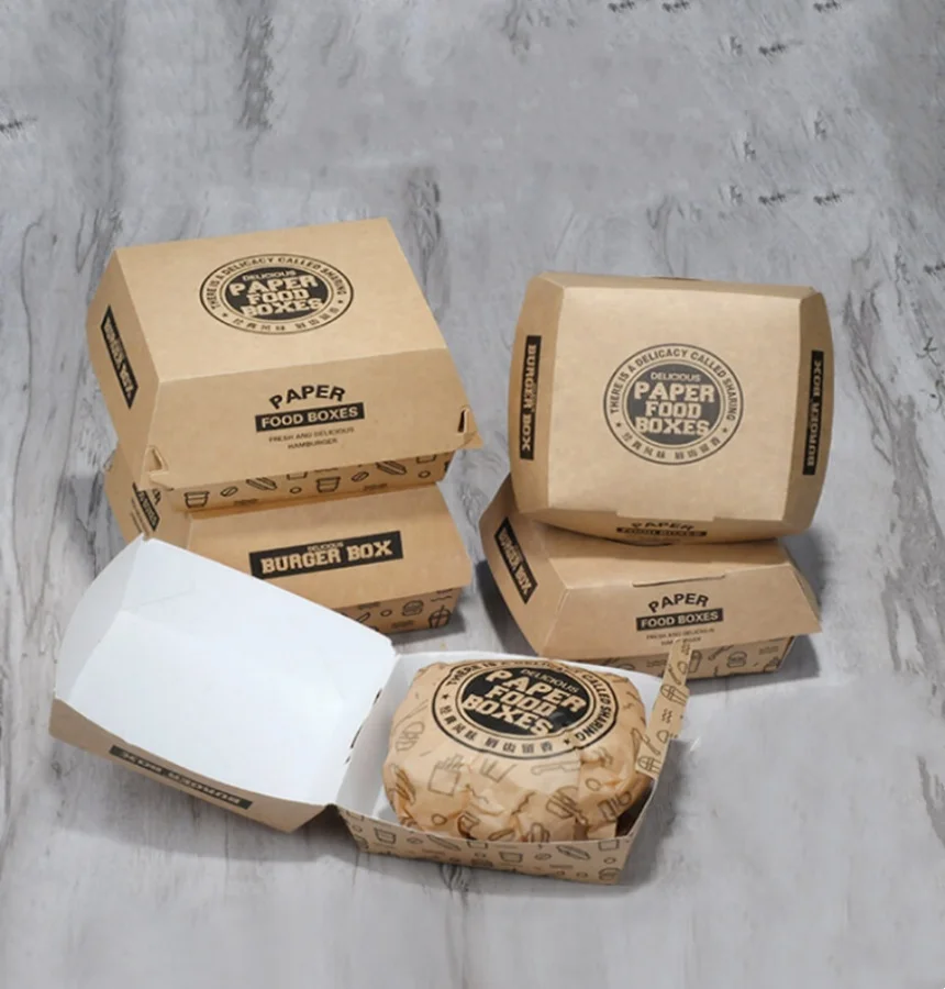 Экологически чистая Высококачественная коробка для жареной курицы из крафт-бумаги, Индивидуальная коробка для еды для гамбургеров, гамбургеров быстрого питания