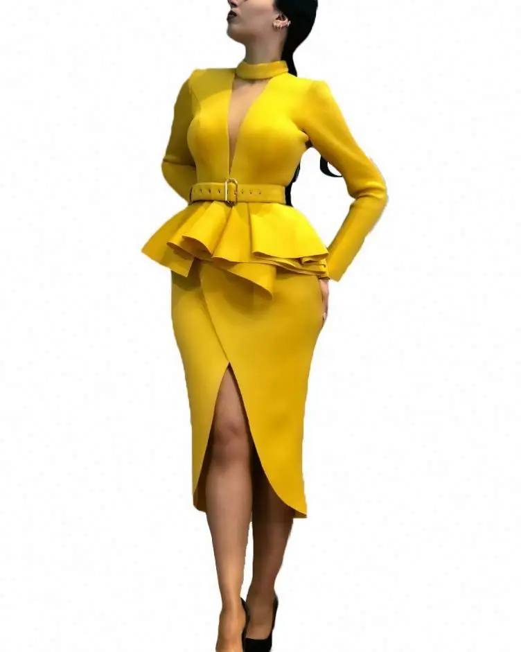 Vintage Elegant Dresses Wear To Work Without Belt Mesh Business Party Bodycon Office Women Dress ( no Belt )