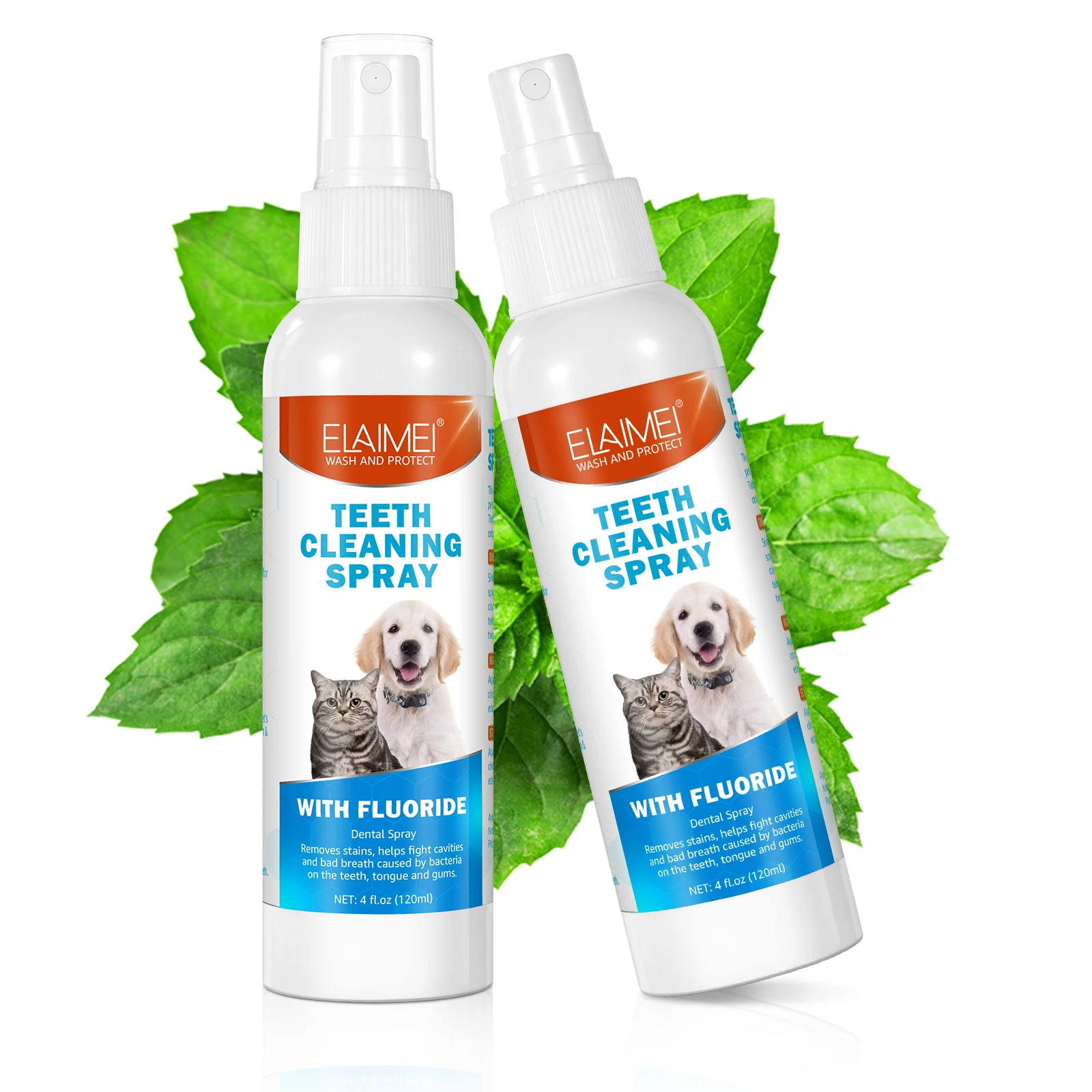 Custom Wholesale 120ml Pet Dental Gum Care Removes Stain Oral Fresh Teeth Cleaning Spray for Dogs and Cats with Fluoride