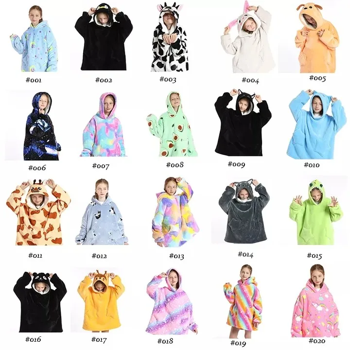 Plush Sherpa Luxury Kids Christmas Over Sized Fleece Wearable Hoodie Blanket