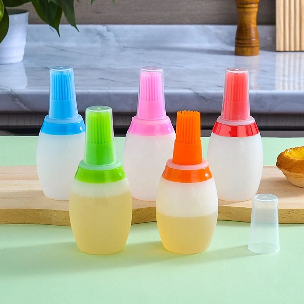 Double-Head Multifunctional Silicone Oil and Seasoning Bottle Brush for Barbecue and Dough Single Brush Design