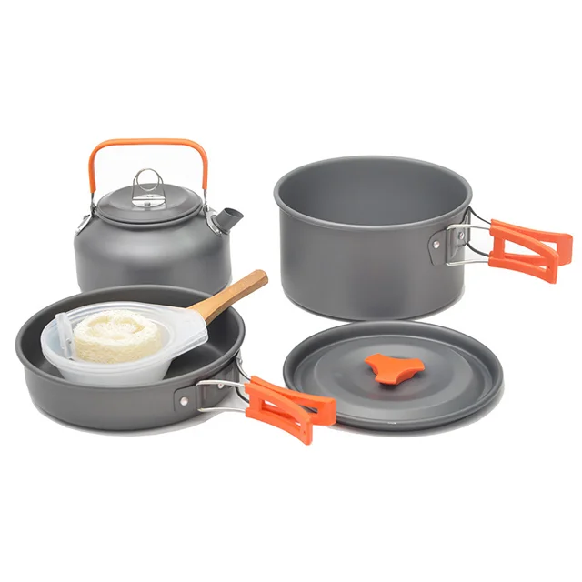 Camping Pot and pan cookware set for 2-3 people with good price