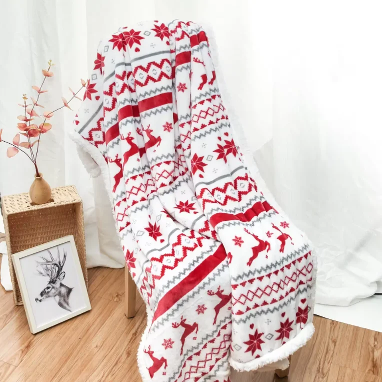 Christmas print Christmas plaid blanket Super soft double polyester plush Sherpa wool blanket