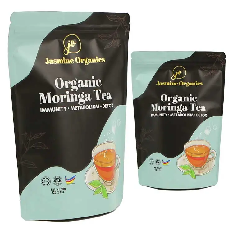 Custom food grade doypack with zipper digital printing organic stand up pouch herbal tea powder aluminum foil packaging bags