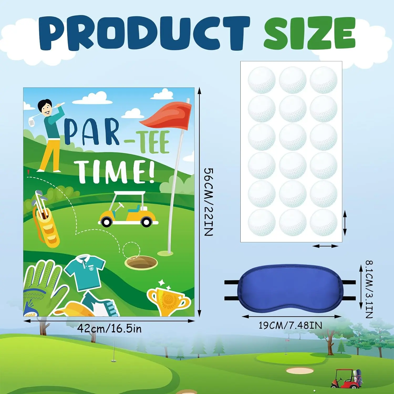 Golf Party Games Par Tee Time Pin the Golf Ball on the Hole Game Poster Stickers with Blindfolds Golf Game Party Decoration