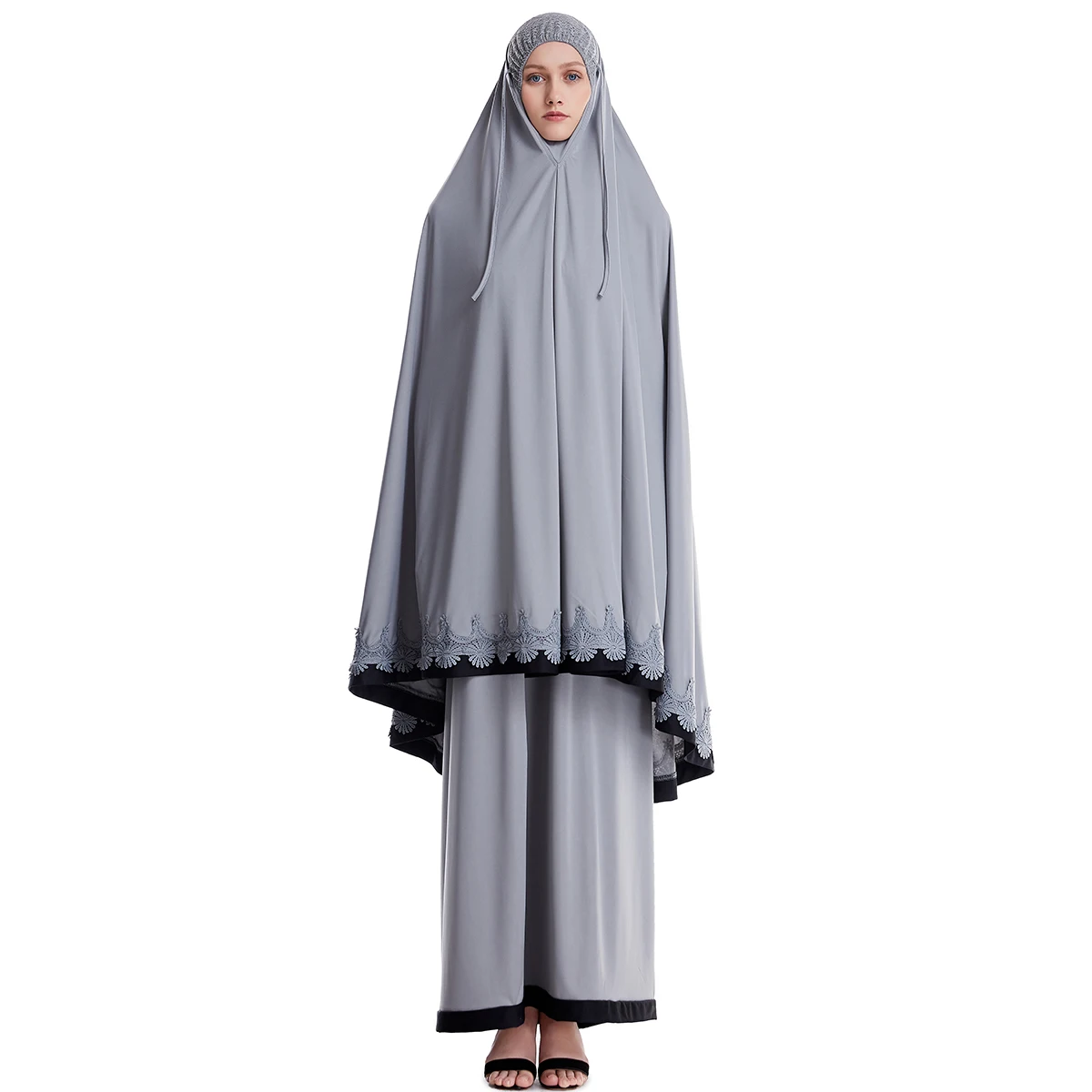 2 piece White Black Gray abaya niqab jilbab one free size abaya women Muslim dress long hijab for prayer abaya