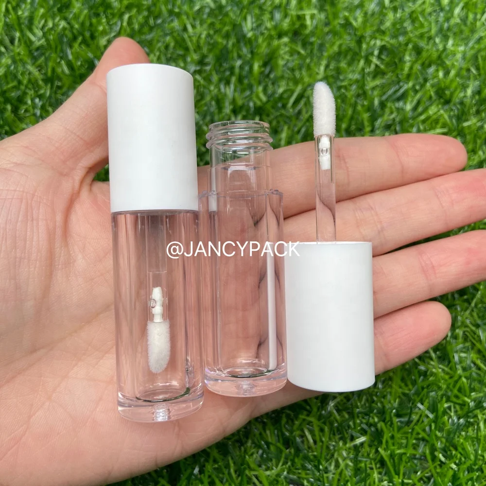 4ml Matte white Empty Lip Glaze Bottle Wholesale cute mini round Plastic Lip Gloss Tube Container With Stoppers private label