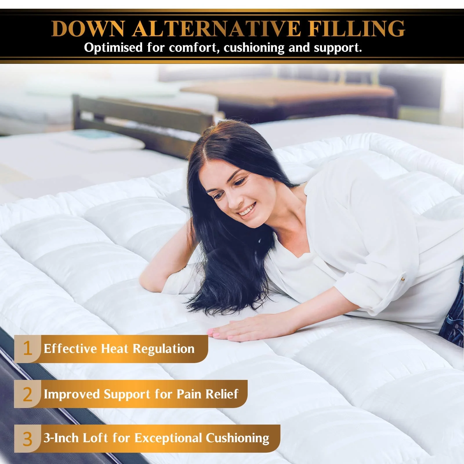 Eco-friendly 100% Cotton Cover Hotel Collection Extra Thick 100% Polyester Gel Fiber Filled Bed Mattress Topper