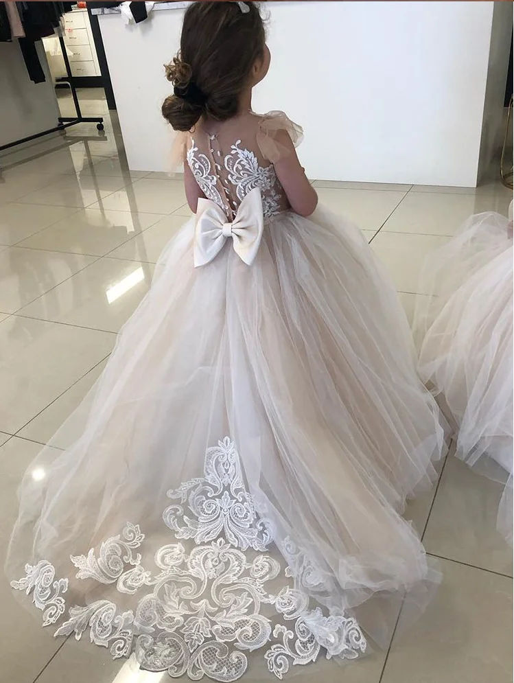 white puffy kids lace  wedding dress hot sale princess flower girl dresses