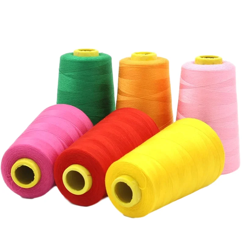 Wholesale 100% 20S/2 Spun Polyester Yarn 3000M/3000Y Sewing Thread Low Shrinkage High Strength Dyed for Clothing