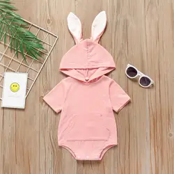 Newborn Baby Clothes Baby Unisex Cute Bunny Ears Romper Jumpsuit With Hoodie