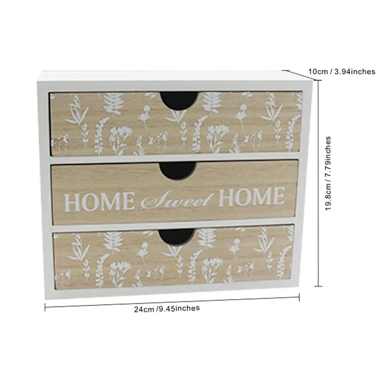 Wooden jewelry toy chest storage box desk organizer with 3 tray drawers for living room baby collection