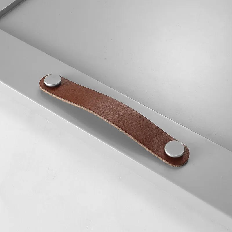 Cheap manufacturer price wardrobe leather brass pull knobs cabinet door handles for drawer and furniture