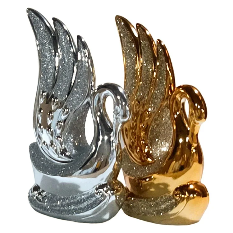 Elegant wedding gifts luxury home decor sculpture artificial shape silver goose statues resin gold swan figurines