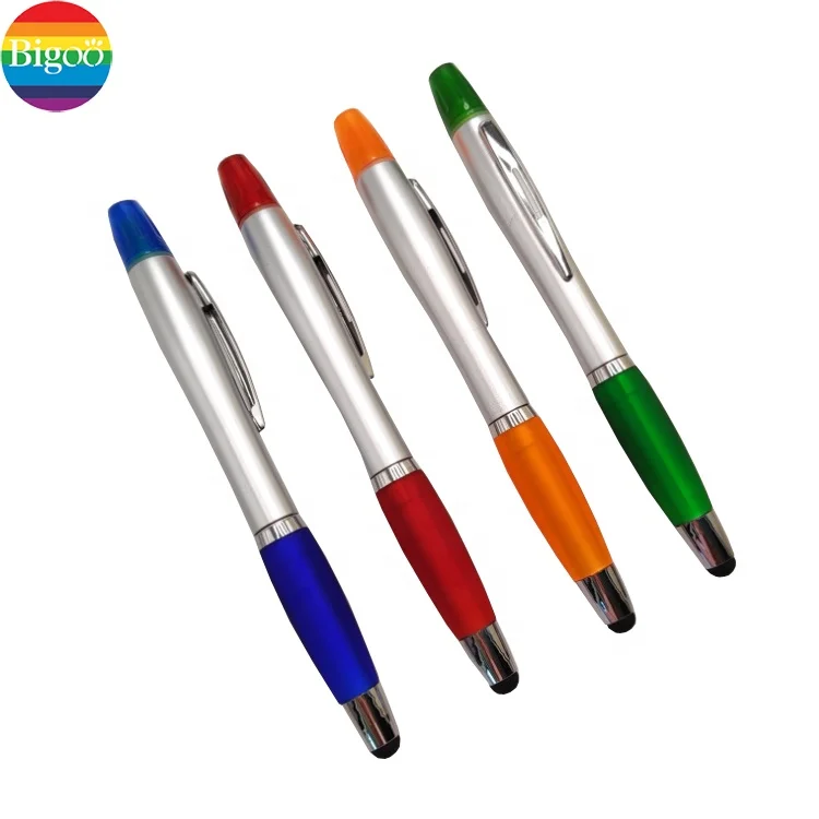 Customized new 3 in 1 multifunctional ballpoint pen with highlighter stylus ball point pen