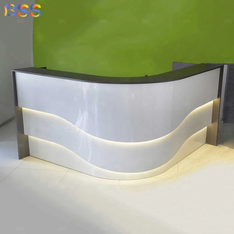 Spa Reception Desk Front Luxury Design Europe Artificial Stone Modern White Black Beauty Semi Circle Salon Spa Reception Desk