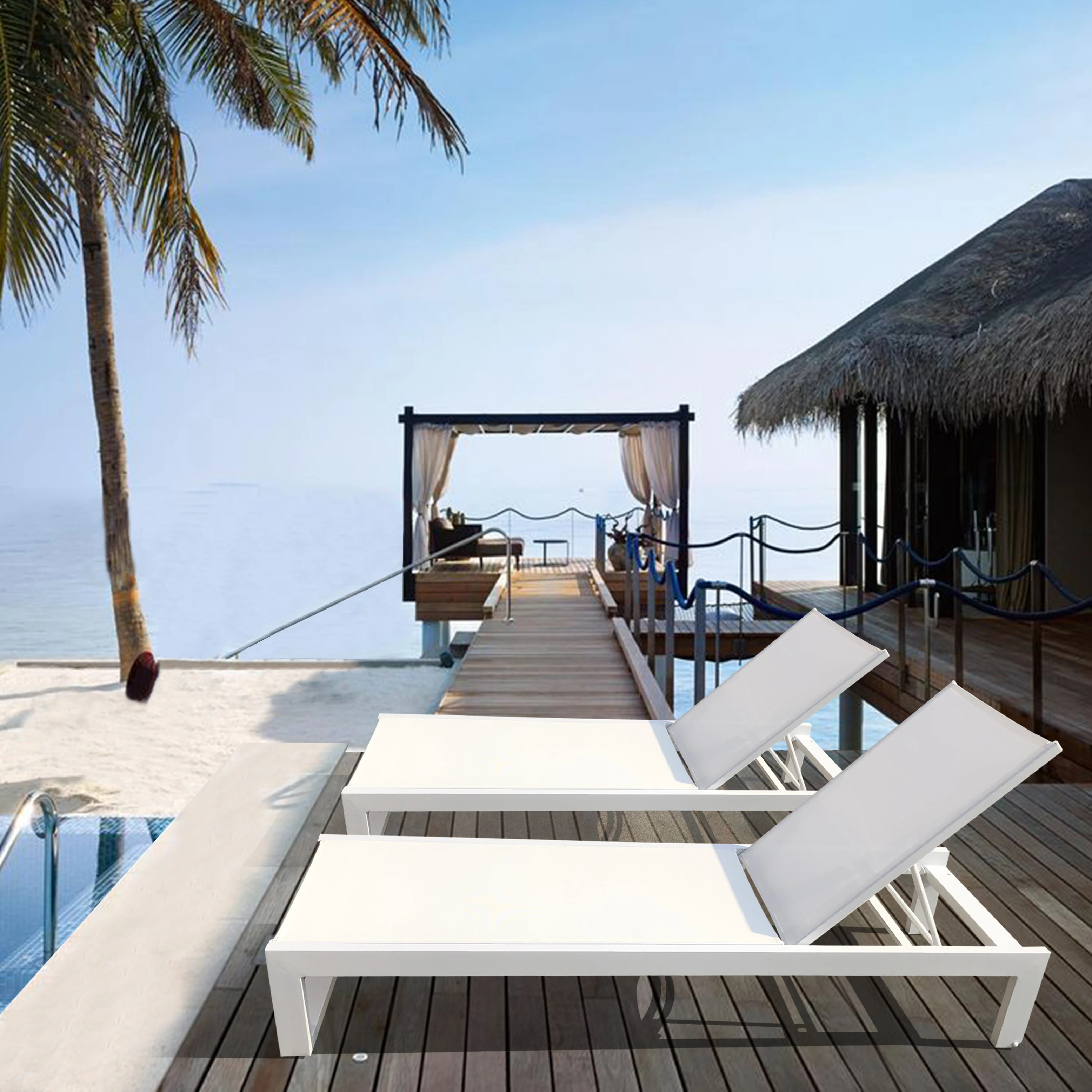 Оптовая продажа, уличная мебель, пляжный шезлонг из ротанга, плетеный алюминиевый шезлонг, шезлонг