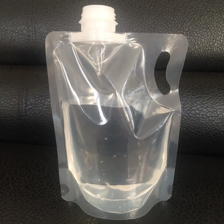 Customize logo disposable stand up clear juice milk beverage pouch liquid packaging plastic drink bag with spout